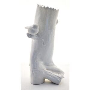 TALL VASE-VINTAGE PIER 1-Solid White-Small Bird-Tree Design-Unique-11.5" high